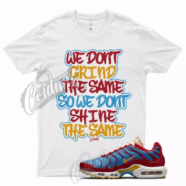 White GRIND T Shirt for Air Max Plus University Red Photo Blue Sail Pollen 1 95 Jezsport.com