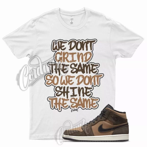 White GRIND T Shirt for Air J1 1 Mid Dark Chocolate Archaeo Brown Crimson Jezsport.com