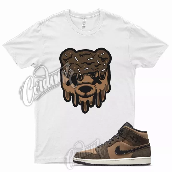 White DRIPPY T Shirt for Air J1 1 Mid Dark Chocolate Archaeo Brown Crimson Jezsport.com