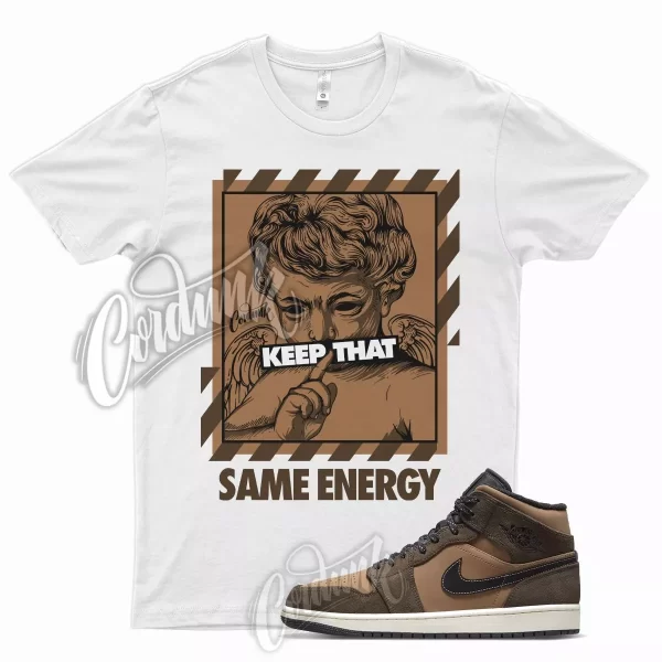 White ENERGY T Shirt for Air J1 1 Mid Dark Chocolate Archaeo Brown Crimson Jezsport.com