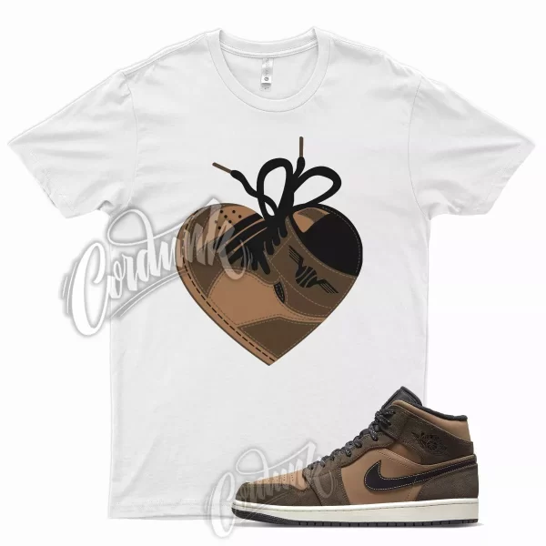 White HEART T Shirt for Air J1 1 Mid Dark Chocolate Archaeo Brown Crimson Jezsport.com