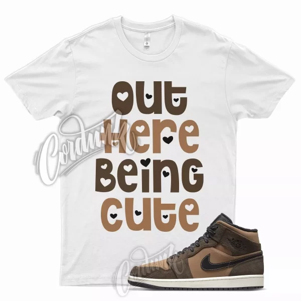 White CUTE T Shirt for Air J1 1 Mid Dark Chocolate Archaeo Brown Crimson Jezsport.com