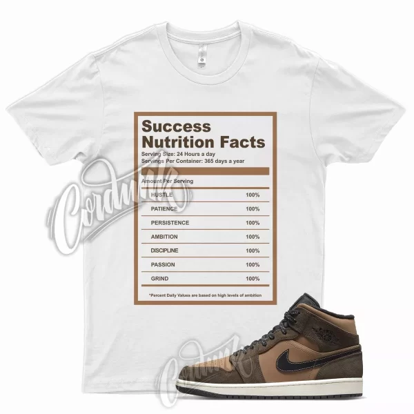 White SUCCESS T Shirt for Air J1 1 Mid Dark Chocolate Archaeo Brown Crimson Jezsport.com