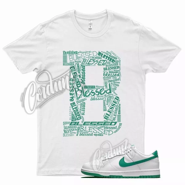 White BLESSED T Shirt for N Dunk Low Lucky Green Stadium Noble Kelly Jezsport.com