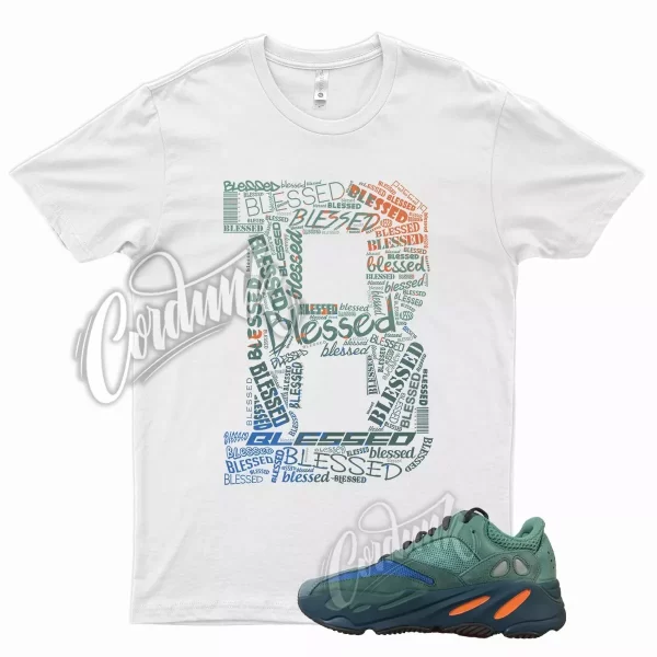 White BLESS Shirt for Y Boost 700 Faded Azure Fadazu Green Teal Orange Blue Jezsport.com