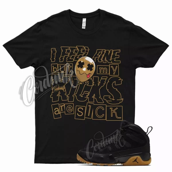 Black SICK V2 T Shirt for Air J1 9 Boot NRG Light Gum Tan Natural Brown Nine Jezsport.com