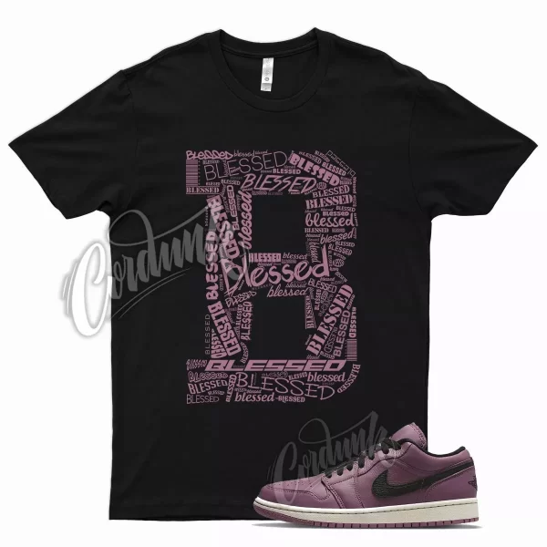 Black BLESSED T Shirt for Air J1 Low SE Light Mulberry Bone Purple Mauve Jezsport.com