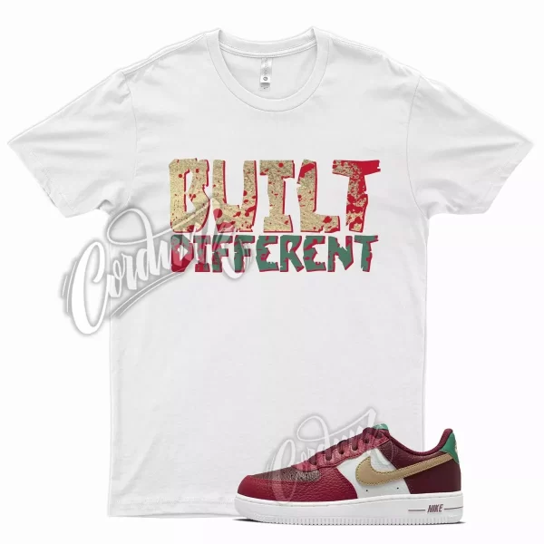 White BUILT Shirt for N Air Force 1 Holiday Team Gym Red Metallic Gold Green Jezsport.com