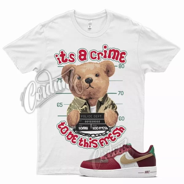 White CRIME Shirt for N Air Force 1 Holiday Team Gym Red Metallic Gold Green Jezsport.com