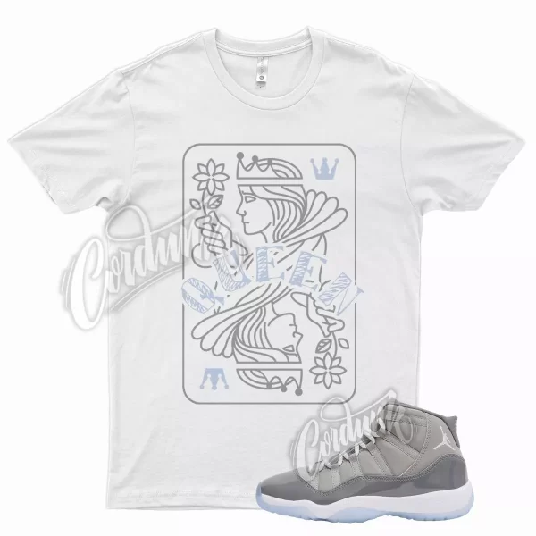 White QUEEN T Shirt for Air J1 11 Cool Grey 2021 Medium White Blue Wolf Jezsport.com