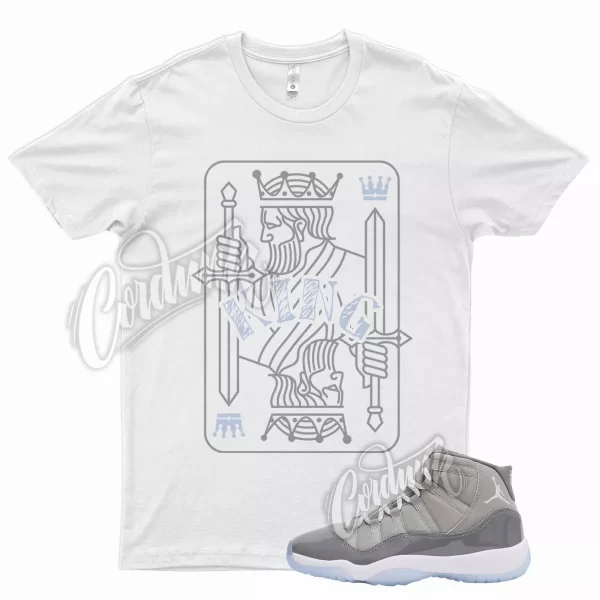 White KING T Shirt for Air J1 11 Cool Grey 2021 Medium White Blue Wolf Jezsport.com