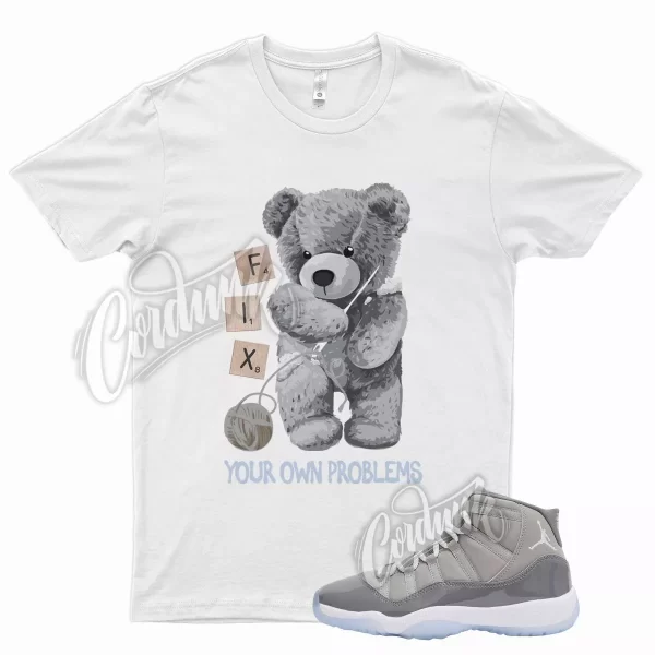 White FIX T Shirt for Air J1 11 Cool Grey 2021 Medium White Blue Wolf Jezsport.com