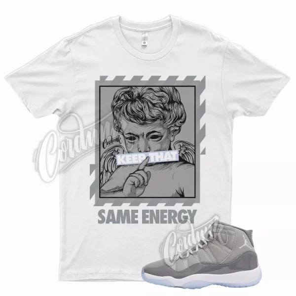 White ENERGY T Shirt for Air J1 11 Cool Grey 2021 Medium White Blue Wolf Jezsport.com