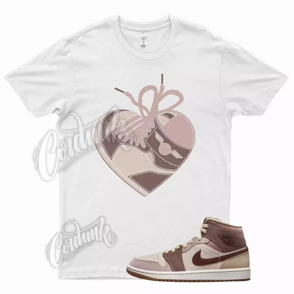 White HEART T Shirt for Air J1 1 Mid Brown Tan Dark Pony Smoky Mauve Jezsport.com