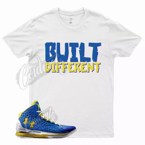 White BUILT T Shirt for Curry One 1 Royal Taxi Blue Yellow Jezsport.com