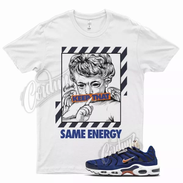 White ENERGY T Shirt for N Air Max Plus Deep Royal Blue Obsidian Orange Jezsport.com