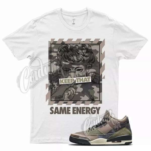 White ENERGY T Shirt for Air J1 3 Camo Green Brown Tan Beige Camouflage Jezsport.com