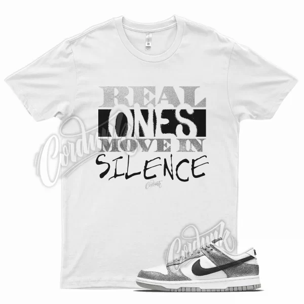 White R1 T Shirt for N Dunk Low Shimmer Cracked Silver Black Metallic 1 Jezsport.com