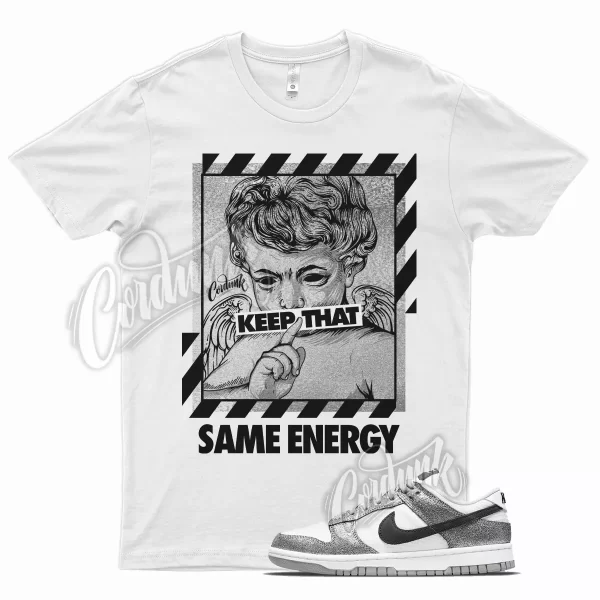 White ENERGY T Shirt for N Dunk Low Shimmer Cracked Silver Black Metallic 1 Jezsport.com