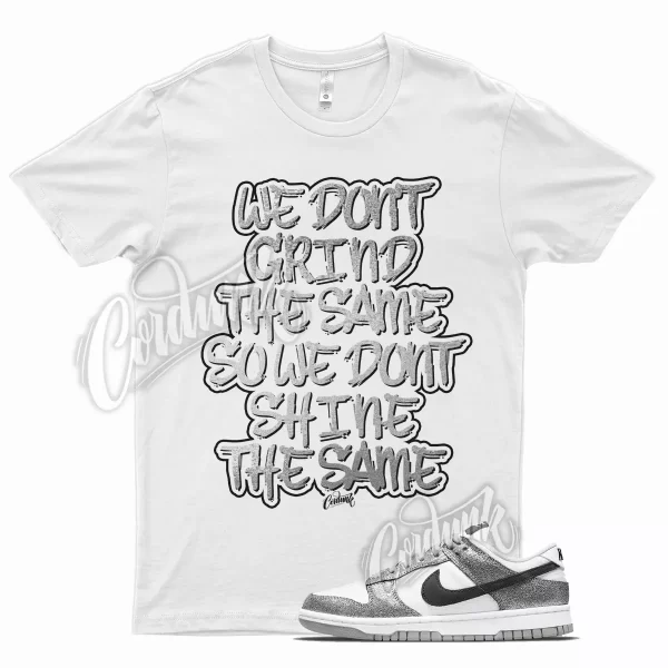 White GRIND T Shirt for N Dunk Low Shimmer Cracked Silver Black Metallic 1 Jezsport.com