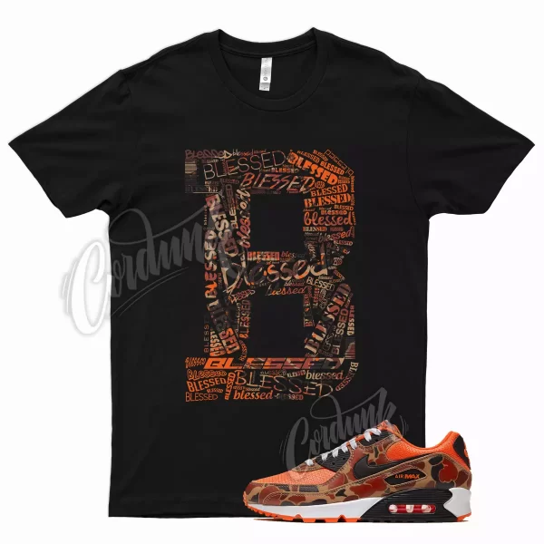 Black BLESSED T Shirt for Air Max 90 Duck Camo Orange Brown Tan Pattern Print Jezsport.com