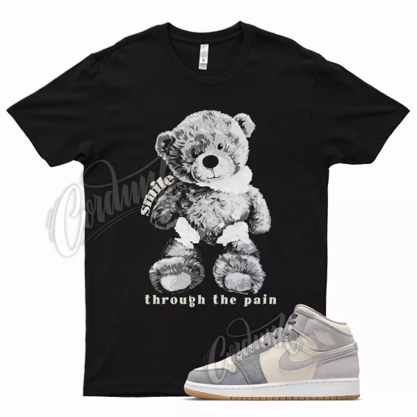 Black SMILE T Shirt for Air J1 1 Mid Cream Grey Neutral Tones Wolf Cool Jezsport.com