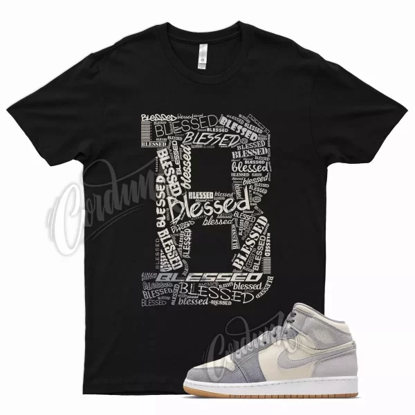 Black BLESSED T Shirt for Air J11 Mid Cream Grey Neutral Tones Wolf Cool Jezsport.com