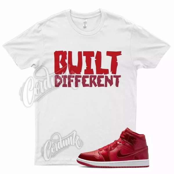 White BUILT T Shirt for Air J1 1 Mid SE Red Pomegranate University Jezsport.com