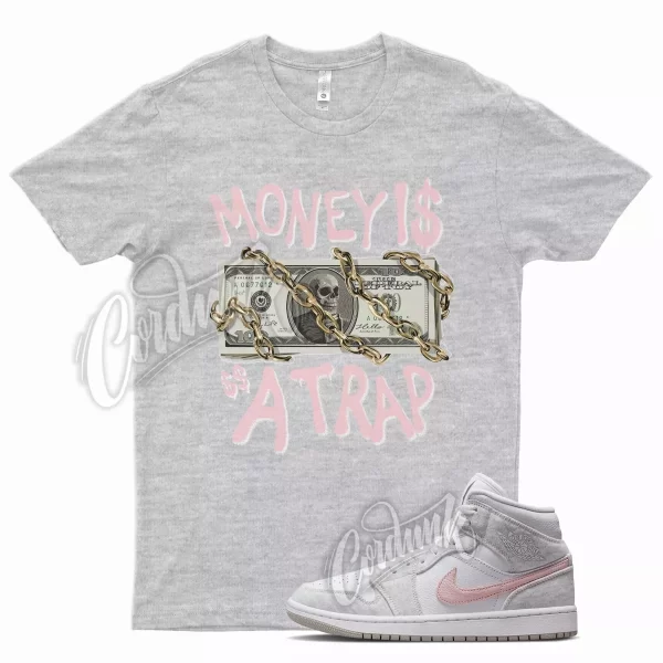 Heather Grey TRAP Shirt for Air J1 1 Mid SE Light Iron Ore Atmosphere Pink Jezsport.com