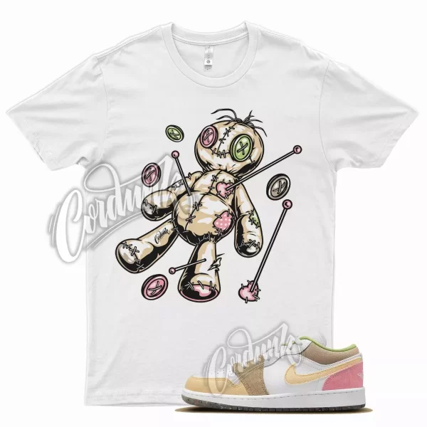 White VOODOO T Shirt for Air J1 1 Low GS Recycled Tan Pink Green Multi Jezsport.com