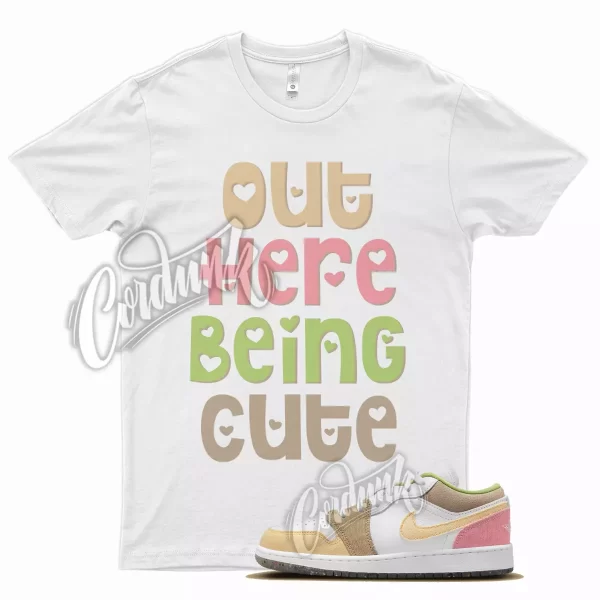 White CUTE T Shirt for Air J1 1 Low GS Recycled Tan Pink Green Multi Jezsport.com