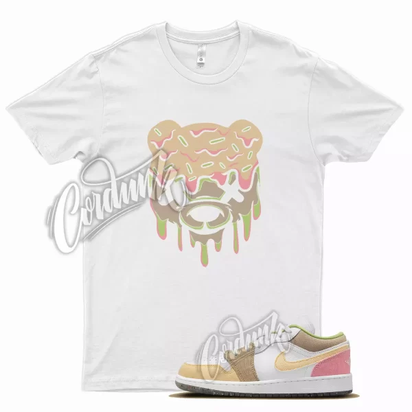 White DRIPPY T Shirt for Air J1 1 Low GS Recycled Tan Pink Green Multi Jezsport.com