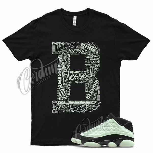 Black BLESSED T Shirt for Air J1 13 Low Singles Day Barely Green 1 Jezsport.com