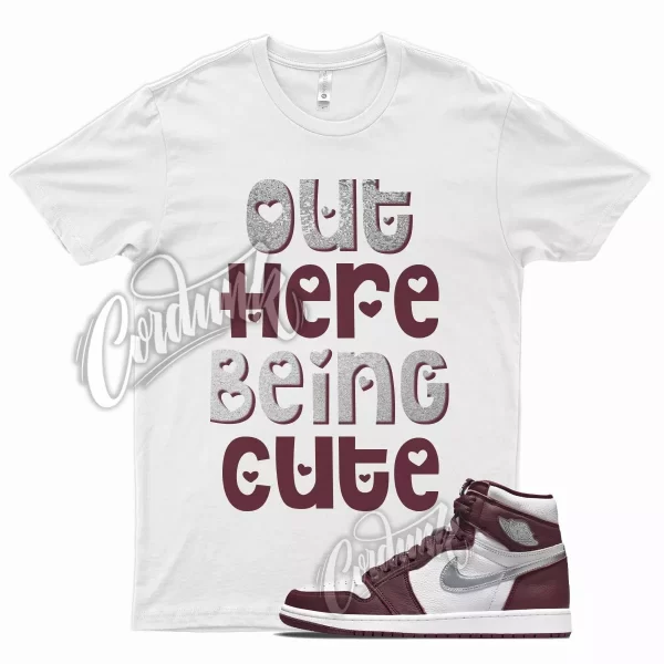 White CUTE T Shirt for Air J1 1 High OG Bordeaux Metallic Silver 6 Beetroot Jezsport.com