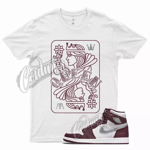 White QUEEN T Shirt for Air J1 1 High OG Bordeaux Metallic Silver 6 Beetroot Jezsport.com