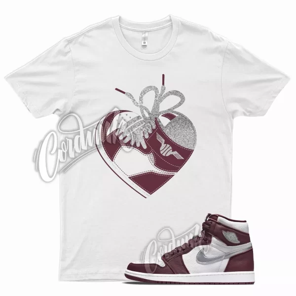 White HEART T Shirt for Air J1 1 High OG Bordeaux Metallic Silver 6 Beetroot Jezsport.com