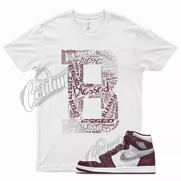 White BLESSED Shirt for Air J1 1 High OG Bordeaux Metallic Silver 6 Beetroot Jezsport.com