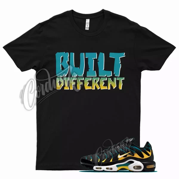 Black BUILT T Shirt for Air Max Plus Teal Yellow White Jezsport.com