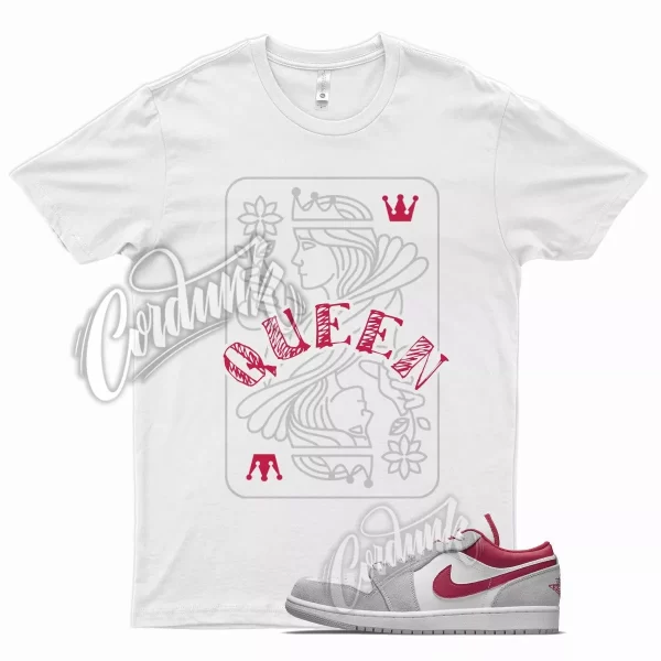 White QUEEN T Shirt for Air J1 1 Low SE Light Smoke Grey Gym Red Jezsport.com