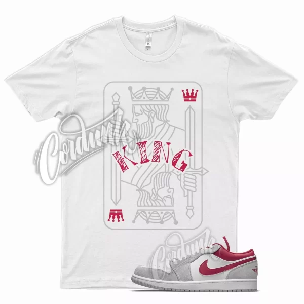 White KING T Shirt for Air J1 1 Low SE Light Smoke Grey Gym Red Jezsport.com