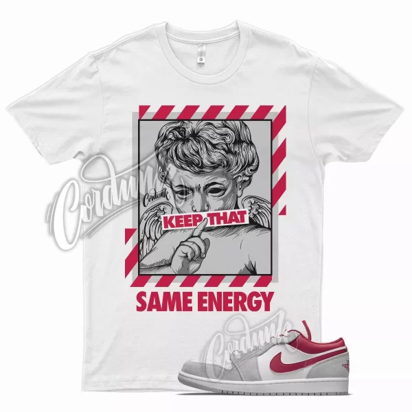 White ENERGY T Shirt for Air J1 1 Low SE Light Smoke Grey Gym Red Jezsport.com