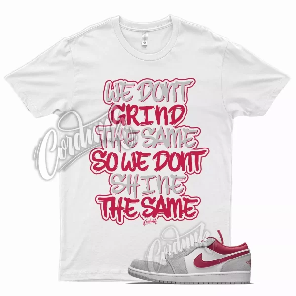 White GRIND T Shirt for Air J1 1 Low SE Light Smoke Grey Gym Red Jezsport.com