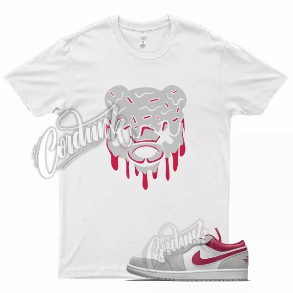 White DRIPPY T Shirt for Air J1 1 Low SE Light Smoke Grey Gym Red Jezsport.com