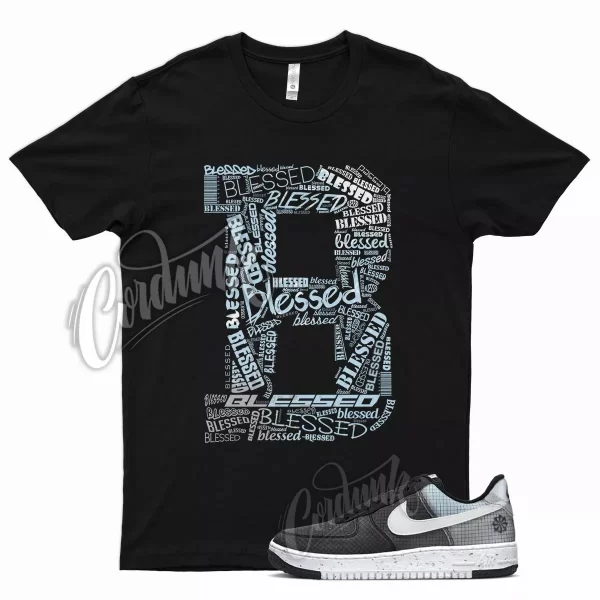 Black BLESSED Shirt for Air Force 1 Crater Foam Blue Grey Volt Sustainable Jezsport.com