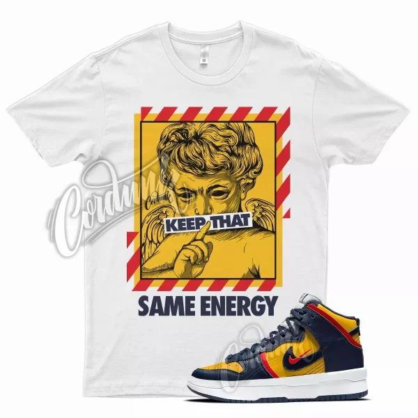 White ENERGY Shirt for N Dunk High Michigan Varsity Maize Nidnight Navy Red Jezsport.com