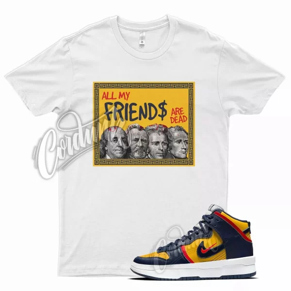 White FRIENDS Shirt for N Dunk High Michigan Varsity Maize Nidnight Navy Red Jezsport.com