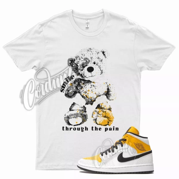 White SMILE Shirt for Air J1 1 Mid Perforated University Gold Black Yellow Jezsport.com