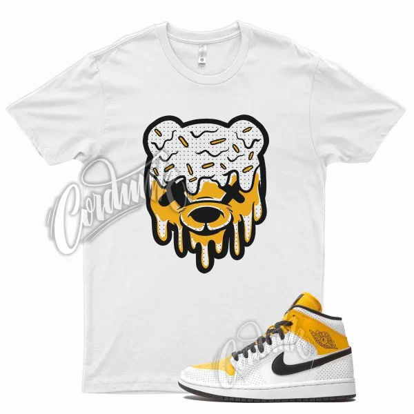 White DRIPPY Shirt for Air J1 1 Mid Perforated University Gold Black Yellow Jezsport.com