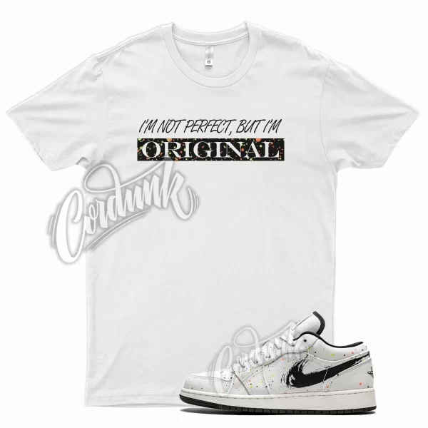 White ORIGINAL Shirt for Air J1 1 Low Brushstroke Paint Splatter Black Multi Jezsport.com