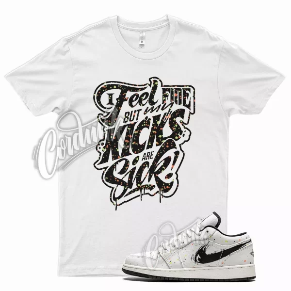 White SICK T Shirt for Air J1 1 Low Brushstroke Paint Splatter Black Multi Jezsport.com